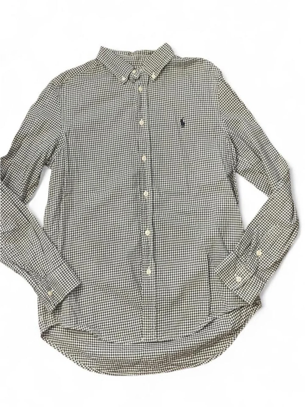 Ralph Lauren boys white and green gingham button-up shirt in a 14-16 L #preppy